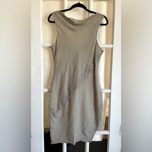 Helmut Lang Taupe Wool Blend Sleeveless Dress w/Asymmetric Drape - size 12